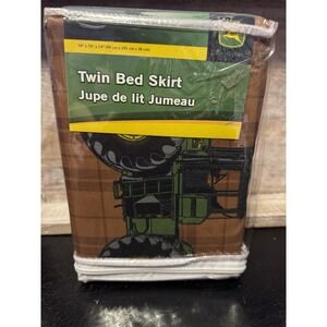 John Deere Twin Bed Skirt Brown Plaid Tractor Farmhouse Bedding Collection NEW